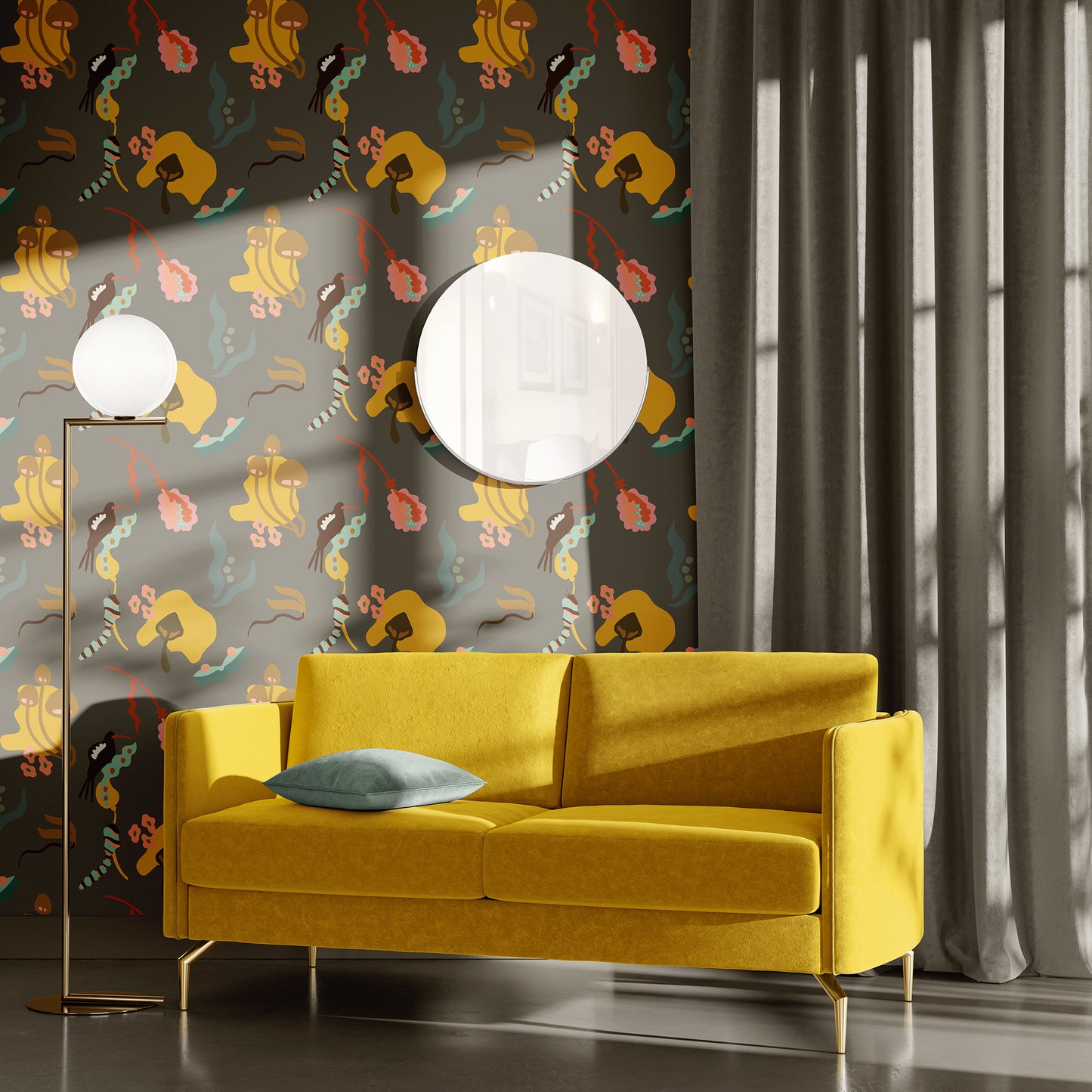 Woodland Menagerie Wallpaper - Olive Grey